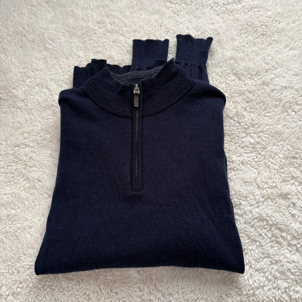 UNTUCKit Mens 1/4 Zip Navy Mock Neck SweaterMerino Wool XL Preppy Office Career